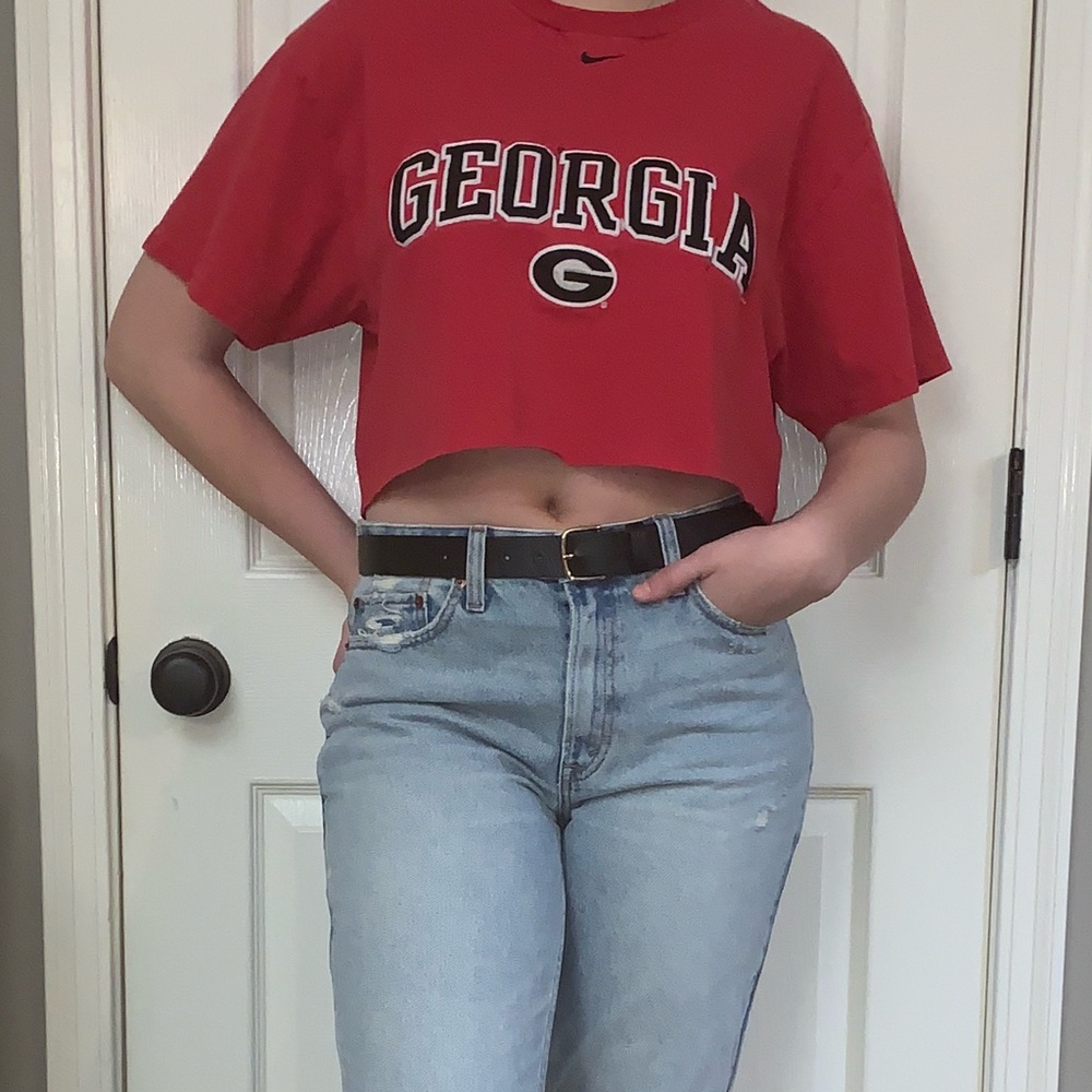 Red Georgia old school Nike cropped t shirt size